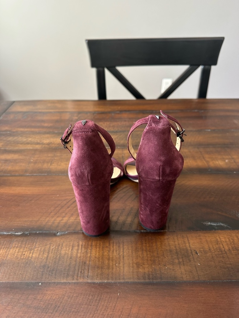 Sam Edelman Burgundy Suede Block Heel Sandals with Ankle Strap - Picture 4 of 6